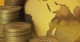 Gold coins and globe representing global finance and wealth in Africa.