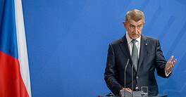 The Prime Minister of the Czech Republic, Andrej Babiš answers questions at the press conference at the German Chancellery in Berlin
