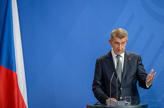 The Prime Minister of the Czech Republic, Andrej Babiš answers questions at the press conference at the German Chancellery in Berlin