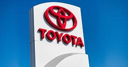 Toyota car logo sign. Luxury car brand of Toyota. Auto logo of Toyota brand. Luxury car brand logo. Car dealership center