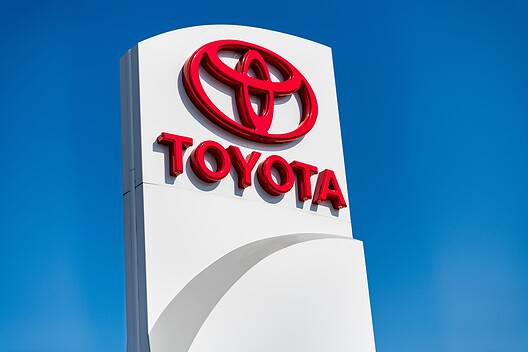 Toyota car logo sign. Luxury car brand of Toyota. Auto logo of Toyota brand. Luxury car brand logo. Car dealership center