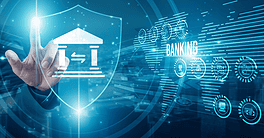 Financial analyst protecting assets banking systems, digital transactions compliance security automation risk management fintech solutions customer identity performance tracking.