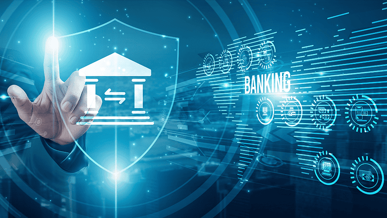 Financial analyst protecting assets banking systems, digital transactions compliance security automation risk management fintech solutions customer identity performance tracking.