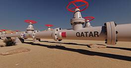 The gas pipeline with flags of Qatar and EU. 3d rendering