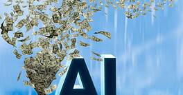 AI, artificial intelligence concept. Typhoon of hundreds dollars banknotes. Money wallpaper background with US dollar bills tornado, whirlwind of dollars hurricane. Flying, levitating american cash