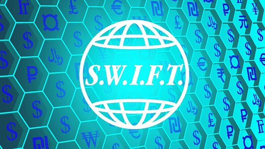 International payment financial system SWIFT. 3d signs of world currencies. Vector business poster or wallpaper