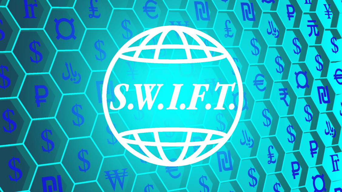 International payment financial system SWIFT. 3d signs of world currencies. Vector business poster or wallpaper