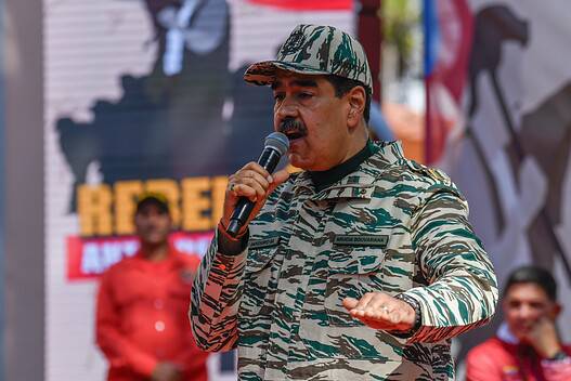 Venezuela's President Nicolas Maduro speaks during a rally on the 22nd anniversary of the coup against Hugo Chavez, Saturday, April 13, 2024.