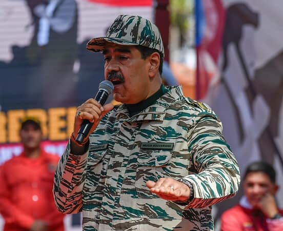 Venezuela's President Nicolas Maduro speaks during a rally on the 22nd anniversary of the coup against Hugo Chavez, Saturday, April 13, 2024.