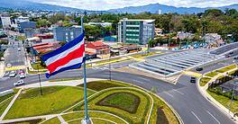 Beautiful aerial view of the new Flag roundabout in Costa Rica, Rotonda de la bandera, un San José
