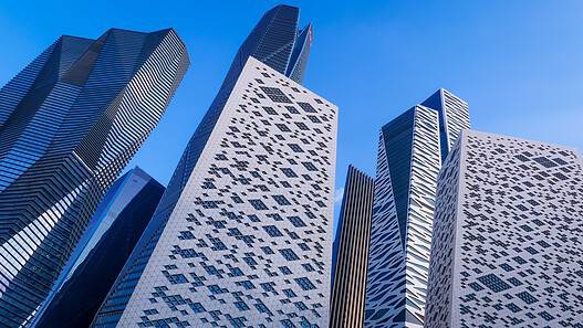 Modern architecture and buildings in the financial center of Riyadh, Saudi Arabia