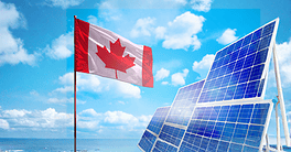 Canada alternative energy, solar energy concept with flag - symbol of fight with global warming - industrial illustration,