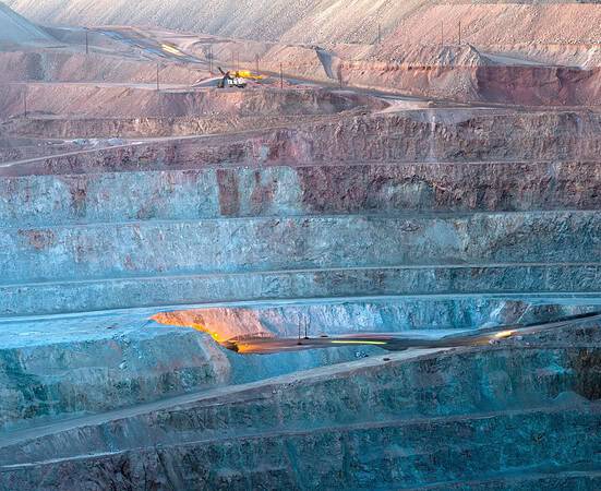 Close-up of an open-pit copper mine in Peru.