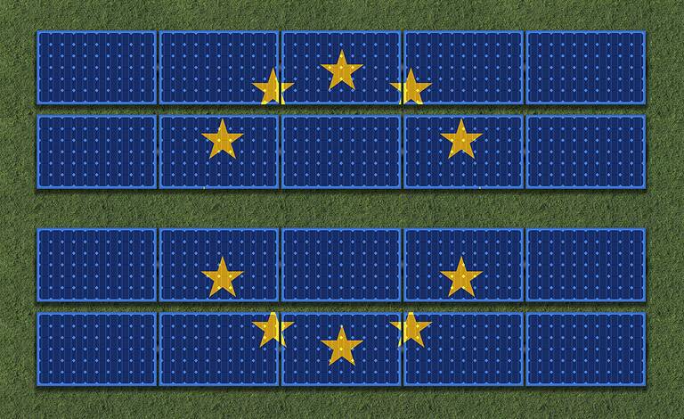 Europe photovoltaic solar farm generating clean and renewable energy through panels, infrastructure for green electricity production and long-term sustainability