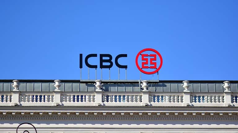 Warsaw, Poland. 10 March 2022. Sign ICBC. Company signboard ICBC.