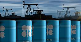 OPEC oil petroleum fuel barrels in row concept. Organization Petroleum Exporting Countries oil producing export association industrial containers 3d illustration.