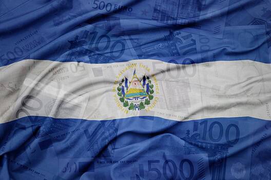 waving colorful national flag of el salvador on a euro money banknotes background. finance concept