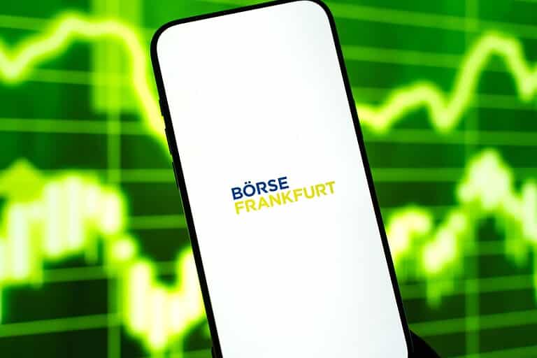 Boerse frankfurt stock exchange logo is displayed on the screen of a smartphone, in Bangalore, India, on February 12, 2026