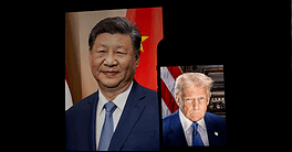 Donald Trump and Xi Jinping concept. Donald trump, president of the USA positioned in front with Xi Jinping president of the People's Republic of China in the back.