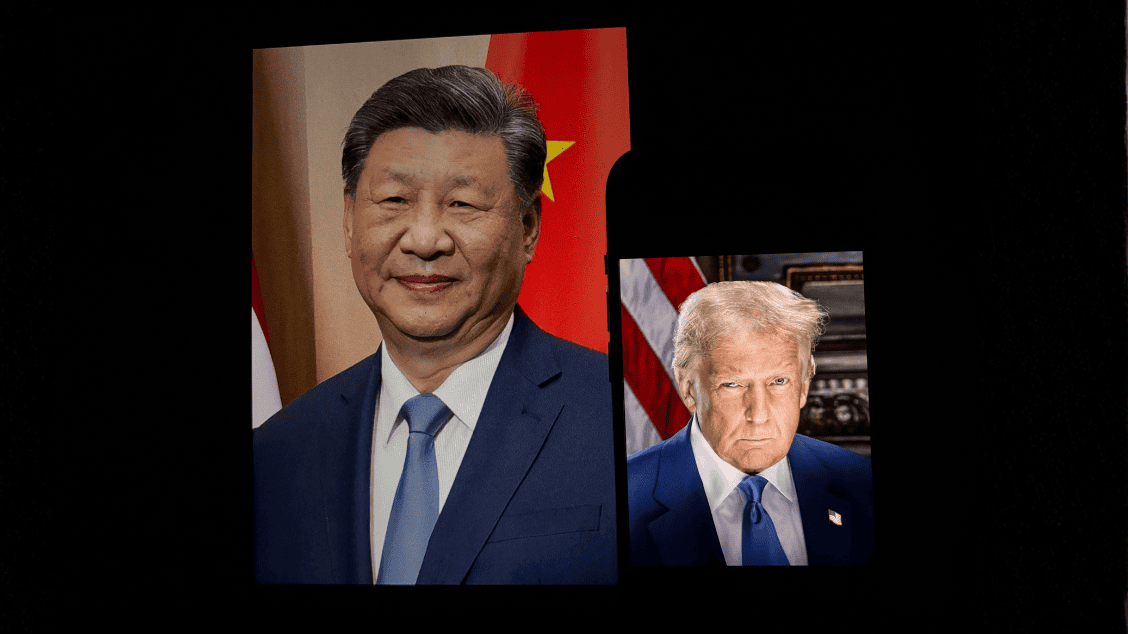 Donald Trump and Xi Jinping concept. Donald trump, president of the USA positioned in front with Xi Jinping president of the People's Republic of China in the back.
