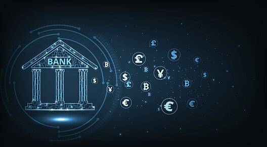 Isometric Illustration Of Bank On Dark Blue Technology