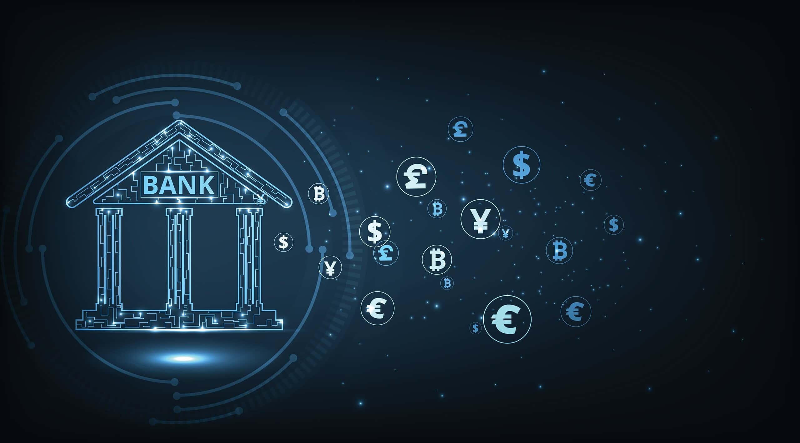 Isometric Illustration Of Bank On Dark Blue Technology