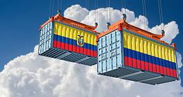 Cargo containers with Ecuador and Colombia national flags.