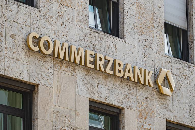 Commerzbank sign on building in Germany
