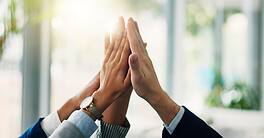 Business people's hands high-fiving