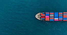 Aerial view of container cargo ship at sea