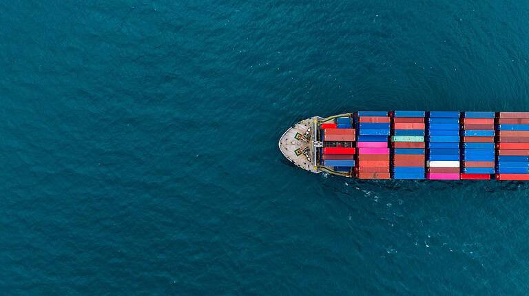 Aerial view of container cargo ship at sea