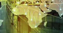 walking business person back view and worldwide network, abstract image visual