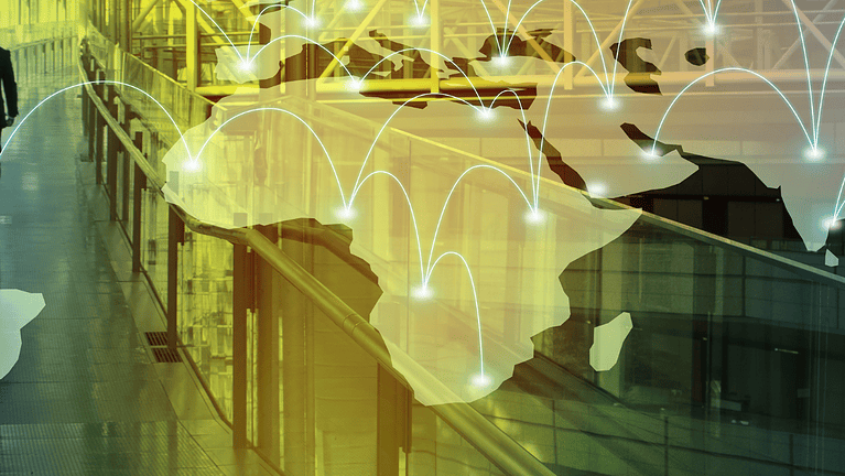 walking business person back view and worldwide network, abstract image visual
