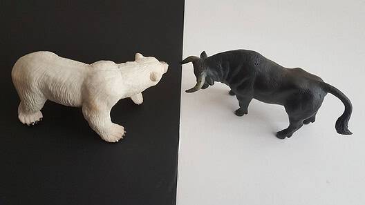 Animal figurines representing competition or conflict in a financial context.