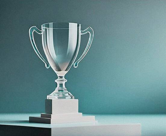Trophy award symbolizing financial success and achievement, set against a minimalist background.