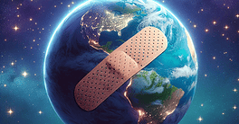 Earth with a bandage symbolizing global health or recovery.