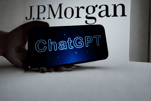 Istanbul, TURKEY- January 23, 2023: J.P. Morgan Logo On Computer Screen, Chatgpt Logo on Smart Phone Screen. Jp Morgan Chat Gpt Ban Idea. Selective Focus
