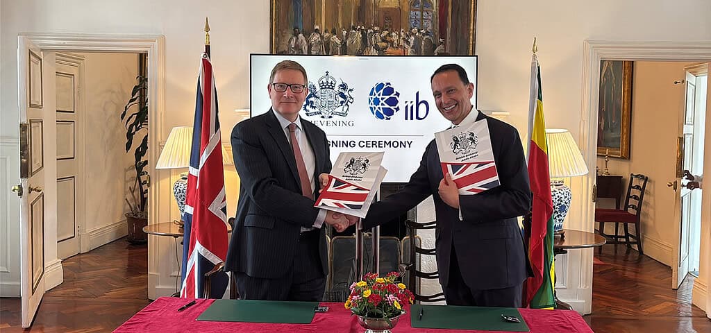 H.E. Darren Welch, UK Ambassador to Ethiopia & Permanent Representative to the African Union, and Sohail Sultan, Chairman of iibGroup at the signing ceremony for the Chevening Scholarship partnership in Addis Ababa.