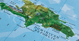 Haiti, Dominican Republic, a map from an atlas, suitable to illustrate travel destinations, tourism topics and world economy, trade and politics backgrounds