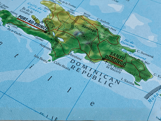 Haiti, Dominican Republic, a map from an atlas, suitable to illustrate travel destinations, tourism topics and world economy, trade and politics backgrounds