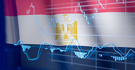 Businessman touching data analytics process system with KPI financial charts, dashboard of stock and marketing on virtual interface. With Egypt flag in background.