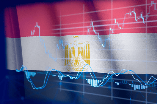 Businessman touching data analytics process system with KPI financial charts, dashboard of stock and marketing on virtual interface. With Egypt flag in background.