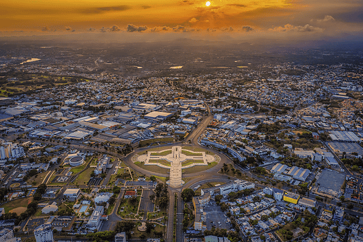 A cityscape of Santo Domingo during the sunrise in the morning in the Dominican Republic