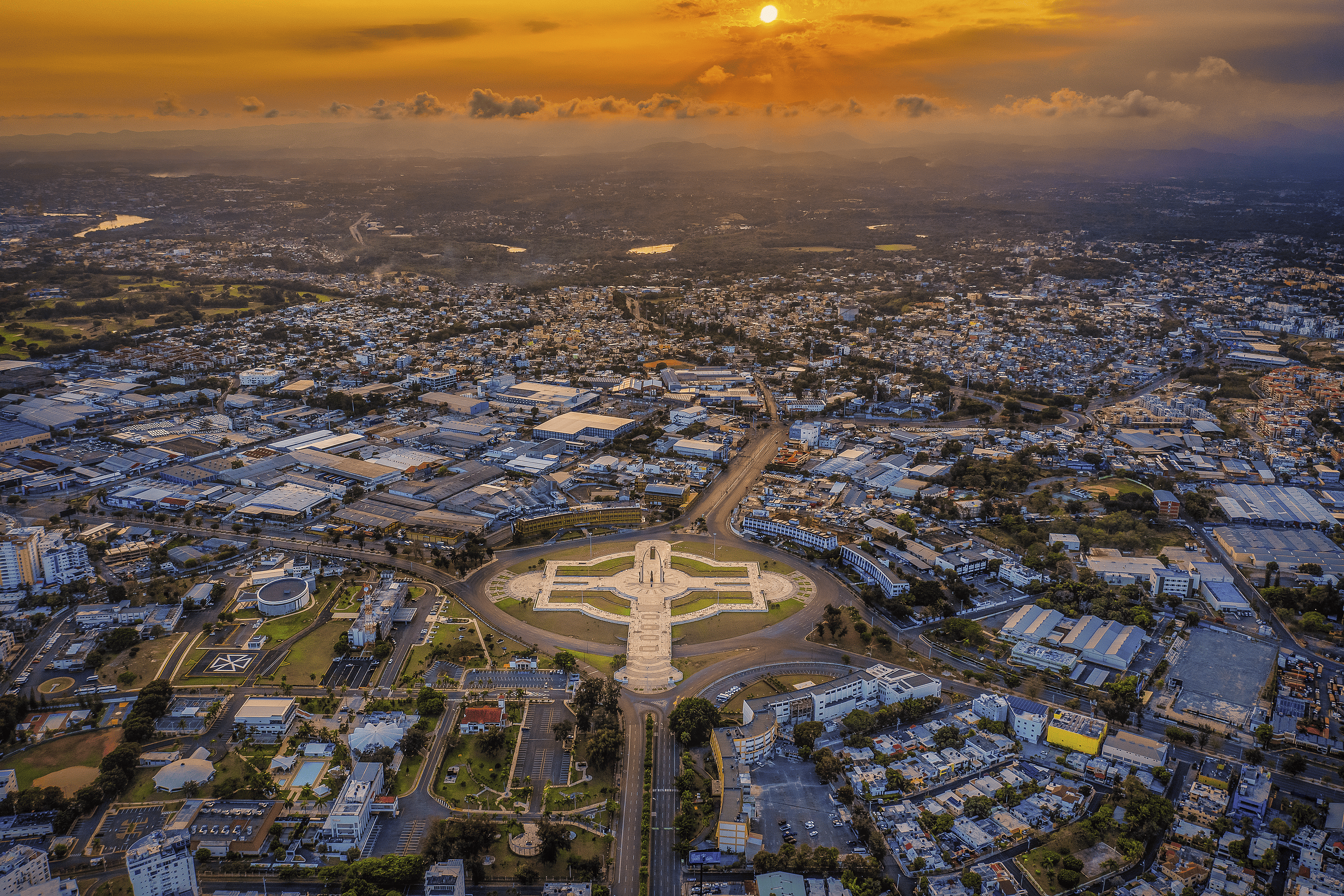 A cityscape of Santo Domingo during the sunrise in the morning in the Dominican Republic
