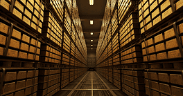 Rows of gold bars in a secure vault.