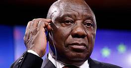 South African President Cyril Ramaphosa gives a press conference on results of EU-South Africa summit.