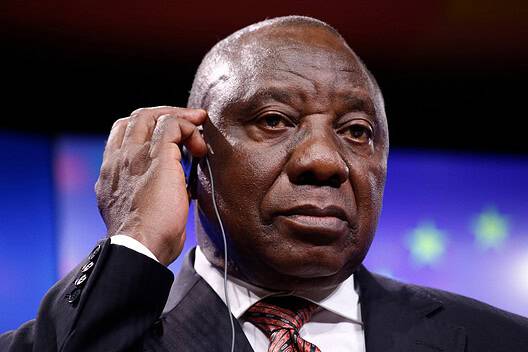 South African President Cyril Ramaphosa gives a press conference on results of EU-South Africa summit.