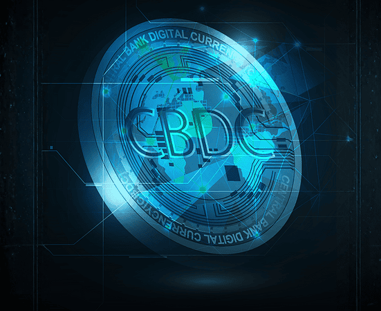 World money innovation with CBDC central bank digital currency coins.Vector illustrations.