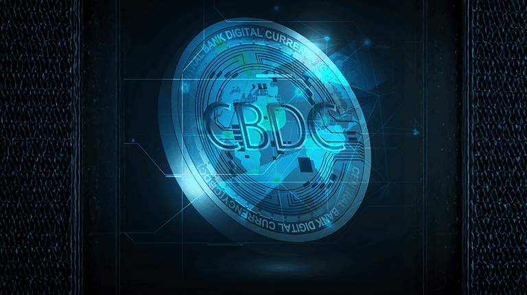 World money innovation with CBDC central bank digital currency coins.Vector illustrations.