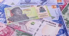 Nigeria money, naira, paper banknotes, cash. Nigerian money for doing business, travelling